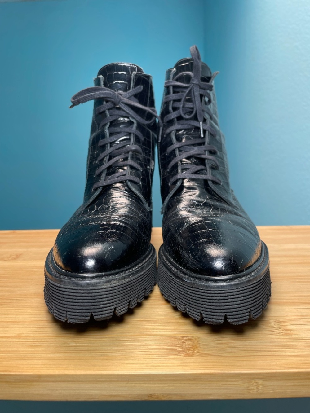 Frēda Salvador Emi Lug Sole 90's Style Combat Boots Women's 7.5 Black Leather - Picture 8 of 16
